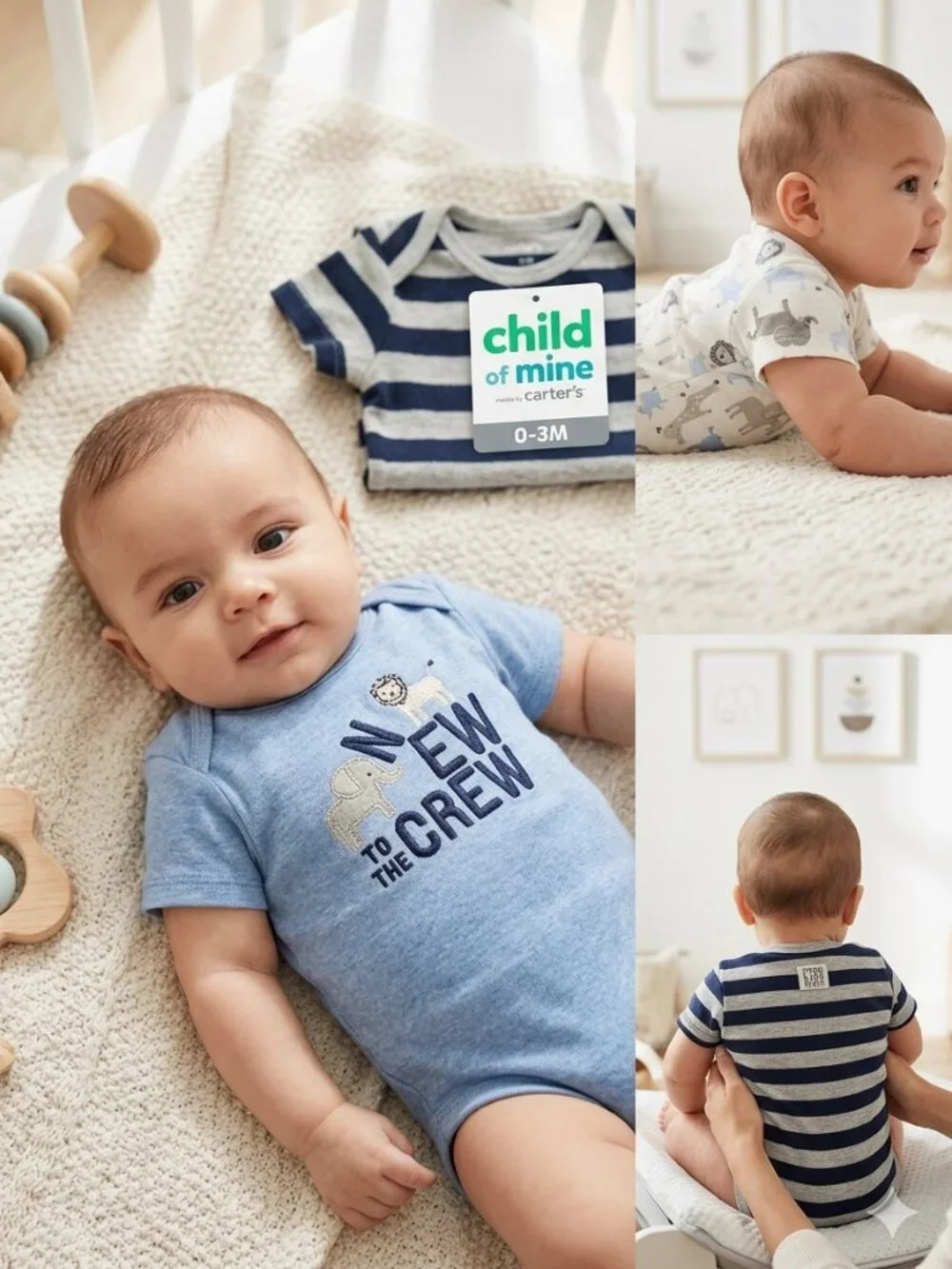 NEW Carter’s Child of Mine Baby Boy Bodysuits | 2 Packs (6 Total) | 0-3M & 3-6M - Picture 1 of 6